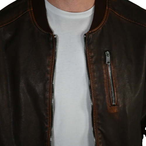 Freedomday Federico Bomber Jacket Marron Homme en cuir synthétique EFRM1312V208